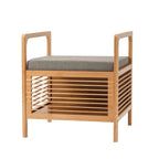 Banc de rangement carré en bambou avec coussin rembourré en mousse, naturel, 49,5 cm (l) x 54,6 cm (H)