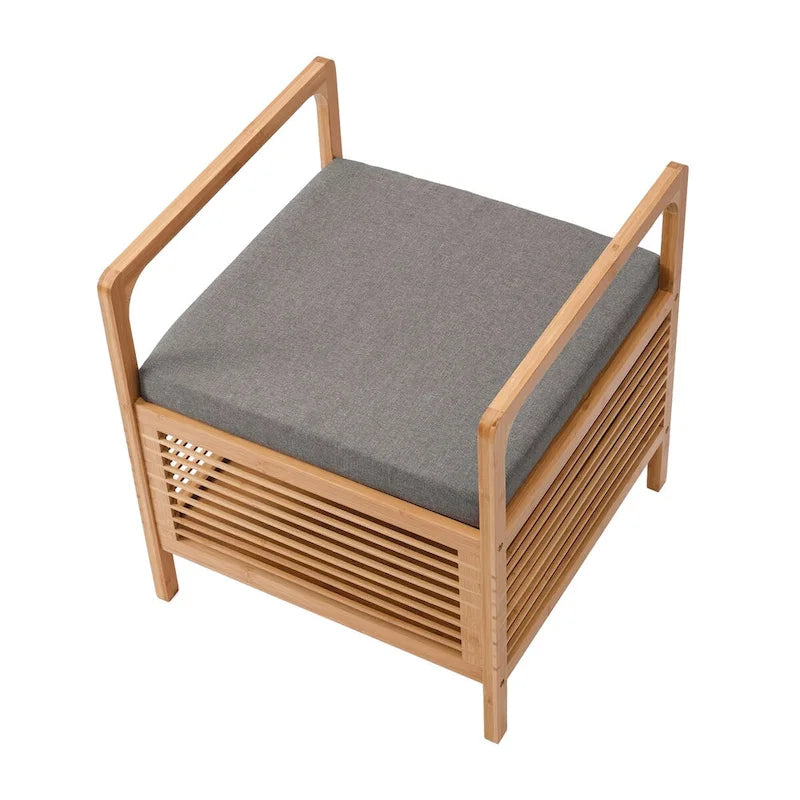 Banc de rangement carré en bambou avec coussin rembourré en mousse, naturel, 49,5 cm (l) x 54,6 cm (H)