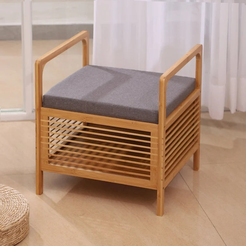 Banc de rangement carré en bambou avec coussin rembourré en mousse, naturel, 49,5 cm (l) x 54,6 cm (H)