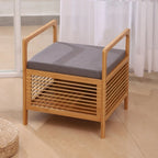 Banc de rangement carré en bambou avec coussin rembourré en mousse, naturel, 49,5 cm (l) x 54,6 cm (H)