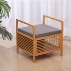 Banc de rangement carré en bambou avec coussin rembourré en mousse, naturel, 49,5 cm (l) x 54,6 cm (H)