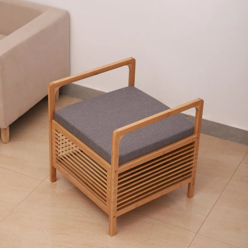 Banc de rangement carré en bambou avec coussin rembourré en mousse, naturel, 49,5 cm (l) x 54,6 cm (H)