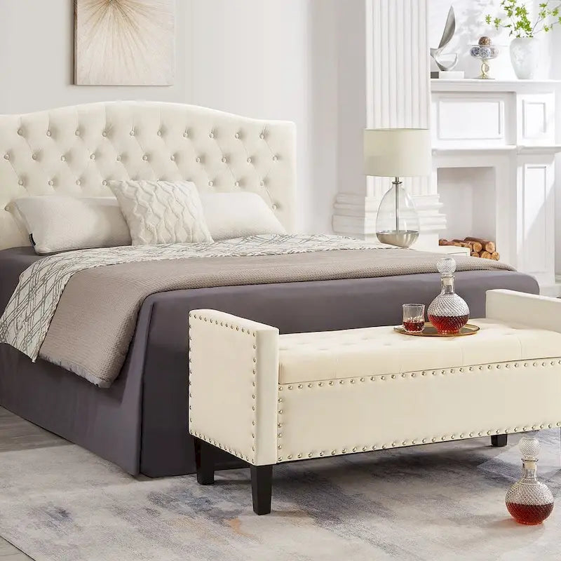 Banc ottoman de rangement capitonné – 122 cm (L) x 47 cm (l) x 56 cm (H)