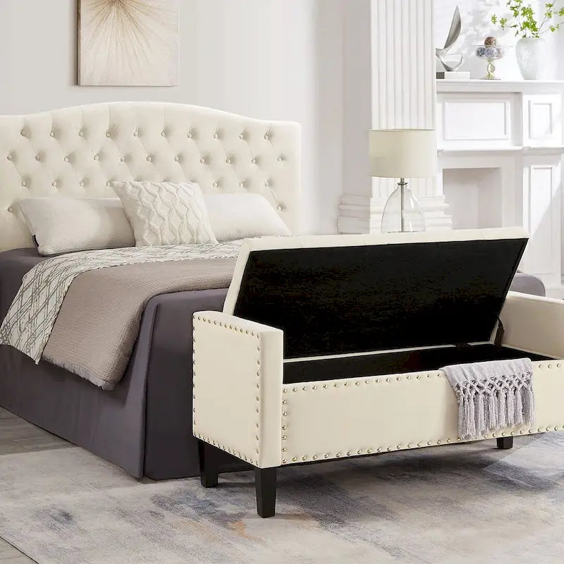 Banc ottoman de rangement capitonné – 122 cm (L) x 47 cm (l) x 56 cm (H)