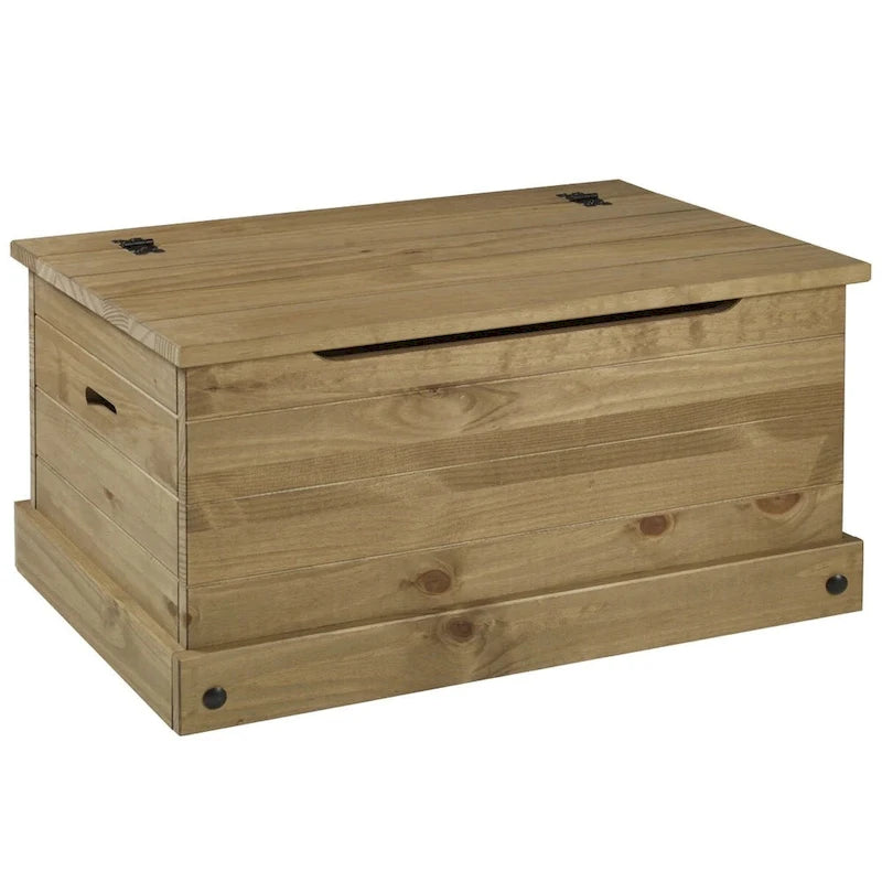 Solid Pine Wood Storage Trunk in Antique Brown, Cottage Style, Multi-Use Organizer