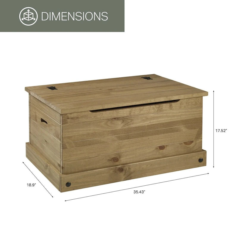 Solid Pine Wood Storage Trunk in Antique Brown, Cottage Style, Multi-Use Organizer
