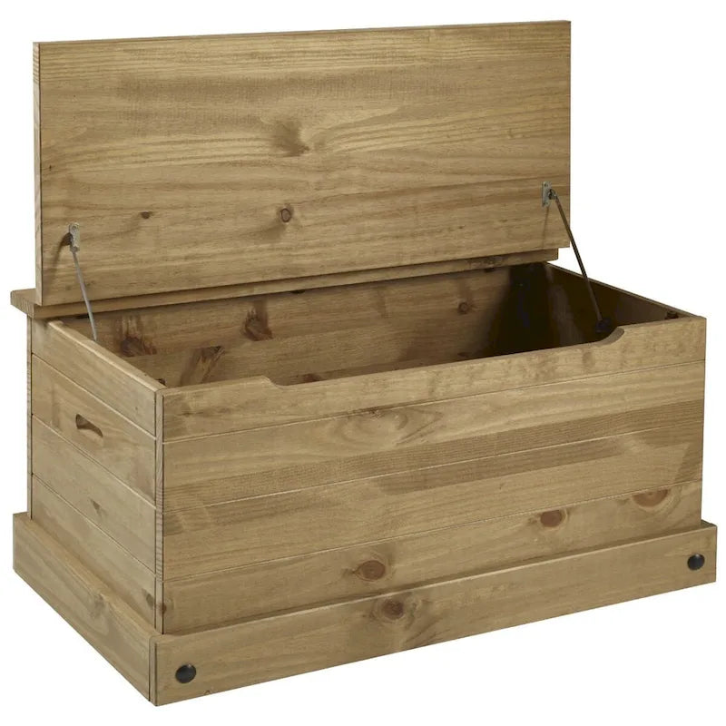 Solid Pine Wood Storage Trunk in Antique Brown, Cottage Style, Multi-Use Organizer