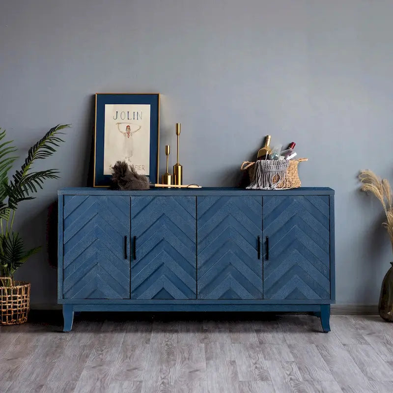 Buffet de style vintage renforcé, armoire de rangement laquée avec 4 portes en bois, buffet de rangement épaissi