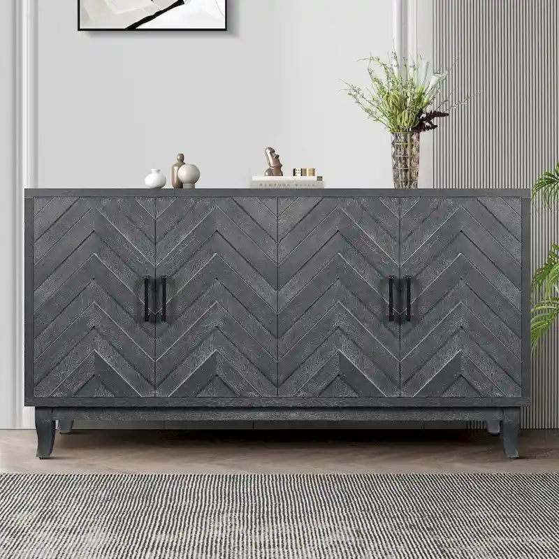 Buffet de style vintage renforcé, armoire de rangement laquée avec 4 portes en bois, buffet de rangement épaissi