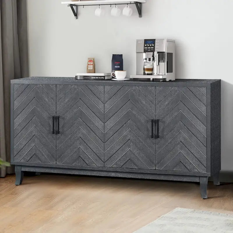 Buffet de style vintage renforcé, armoire de rangement laquée avec 4 portes en bois, buffet de rangement épaissi