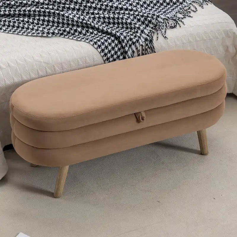 Banc de rangement en tissu de velours Banc de chambre à coucher avec pieds en bois pour salon, chambre à coucher, intérieur