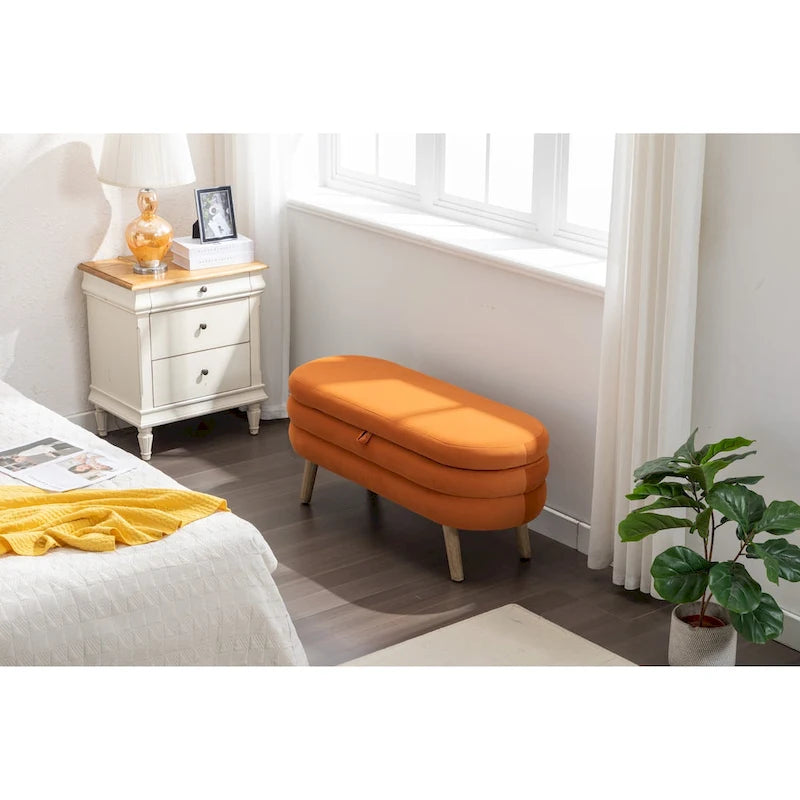 Banc de rangement en tissu de velours Banc de chambre à coucher avec pieds en bois pour salon, chambre à coucher, intérieur