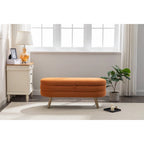 Banc de rangement en tissu de velours Banc de chambre à coucher avec pieds en bois pour salon, chambre à coucher, intérieur