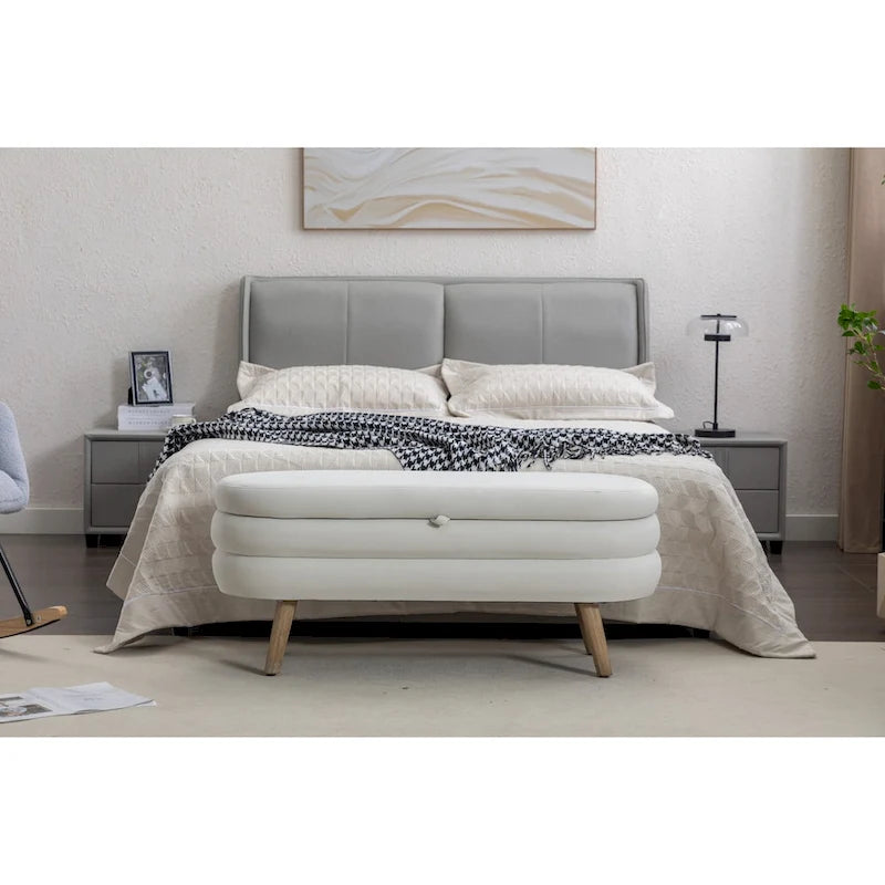 Banc de rangement en tissu de velours Banc de chambre à coucher avec pieds en bois pour salon, chambre à coucher, intérieur