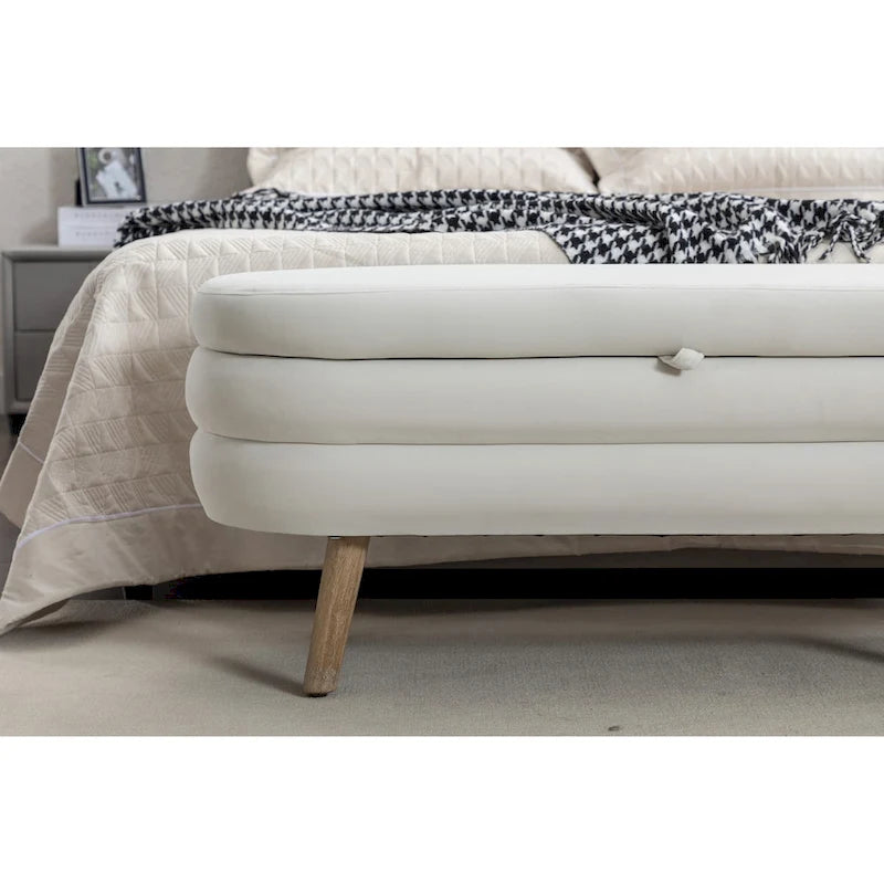 Banc de rangement en tissu de velours Banc de chambre à coucher avec pieds en bois pour salon, chambre à coucher, intérieur