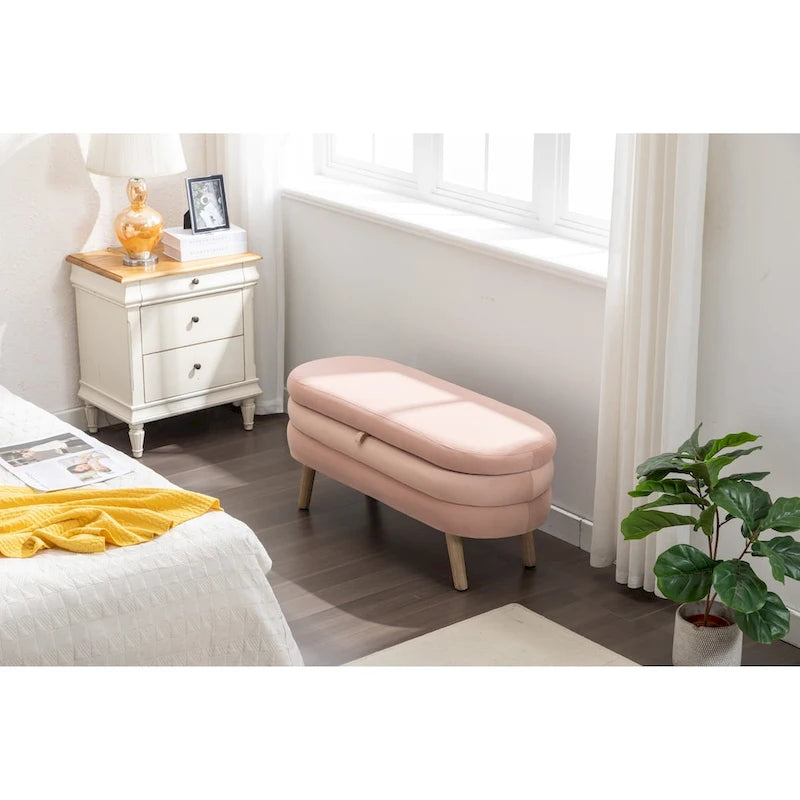 Banc de rangement en tissu de velours Banc de chambre à coucher avec pieds en bois pour salon, chambre à coucher, intérieur
