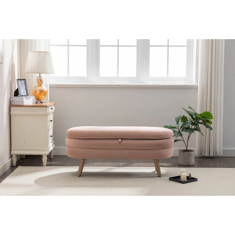 Banc de rangement en tissu de velours Banc de chambre à coucher avec pieds en bois pour salon, chambre à coucher, intérieur