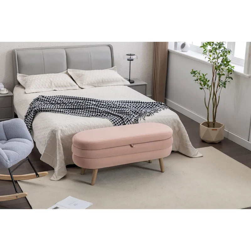 Banc de rangement en tissu de velours Banc de chambre à coucher avec pieds en bois pour salon, chambre à coucher, intérieur