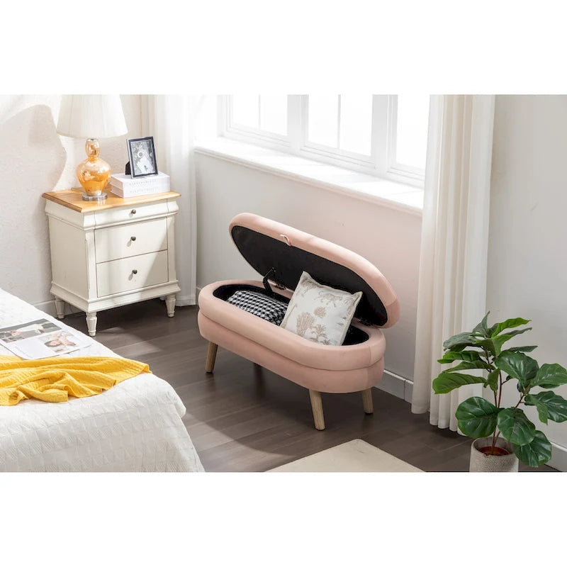 Banc de rangement en tissu de velours Banc de chambre à coucher avec pieds en bois pour salon, chambre à coucher, intérieur