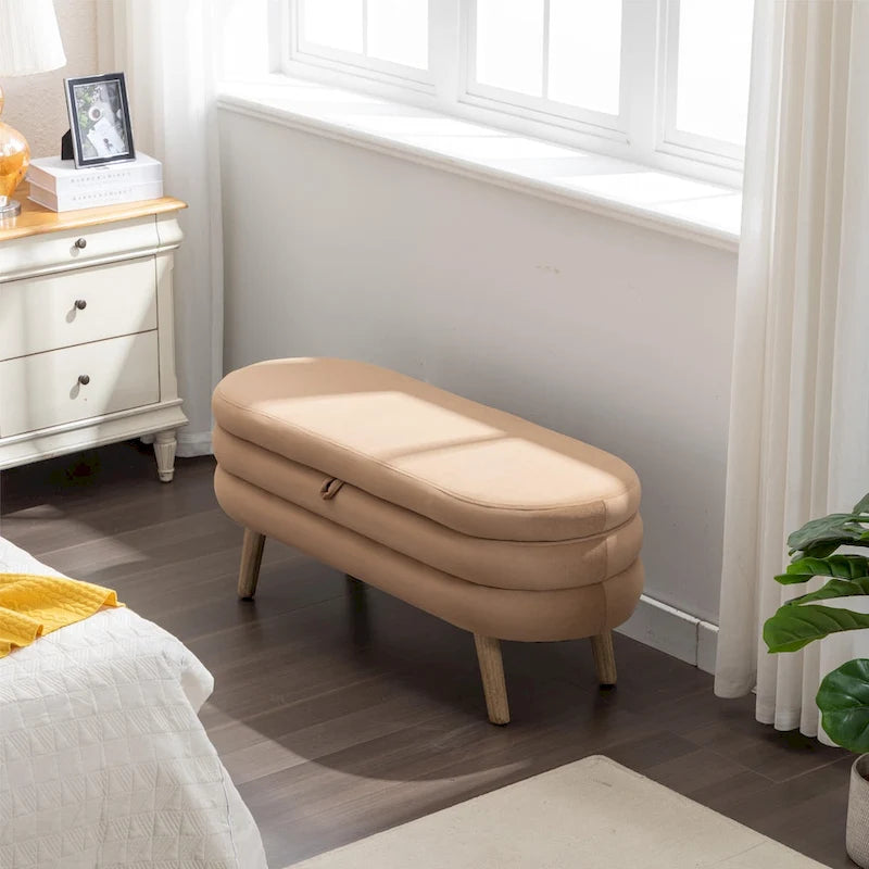 Banc de rangement en tissu de velours Banc de chambre à coucher avec pieds en bois pour salon, chambre à coucher, intérieur