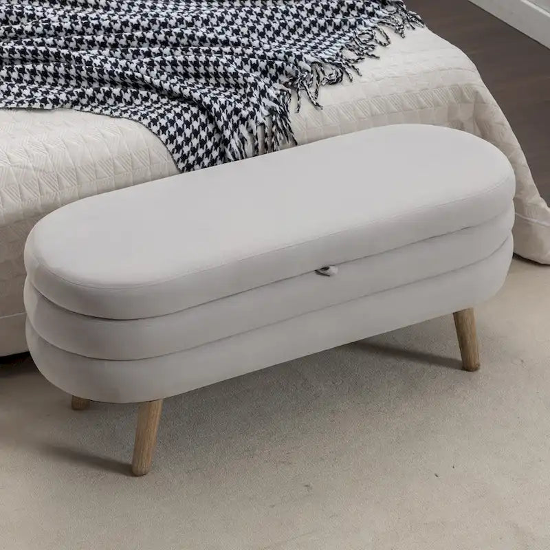 Banc de rangement en tissu de velours Banc de chambre à coucher avec pieds en bois pour salon, chambre à coucher, intérieur