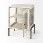 Rustic Weathered White and Gold Shadowbox Cabinet - 24 H x 22 W x 22 D