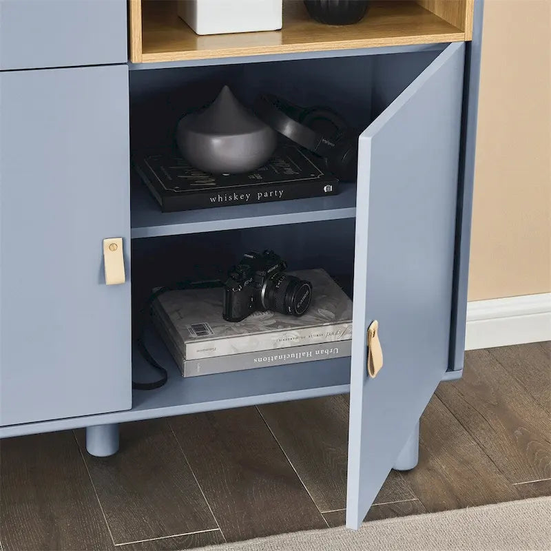 Modern Wood Sideboard Cabinet with Round Legs and Shelf - N/A