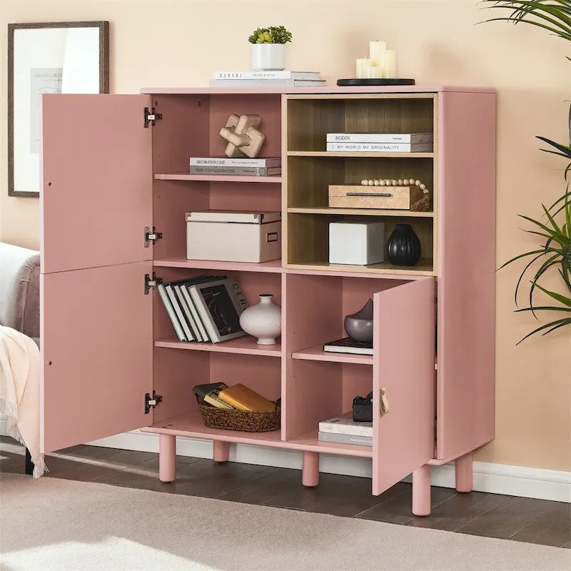 Modern Wood Sideboard Cabinet with Round Legs and Shelf - N/A