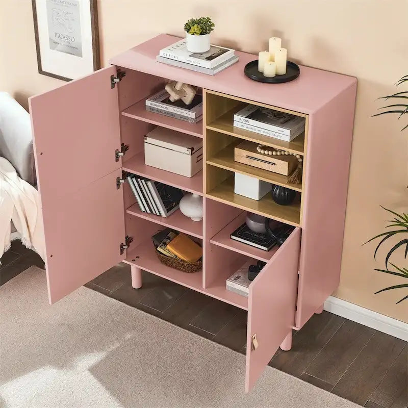 Modern Wood Sideboard Cabinet with Round Legs and Shelf - N/A