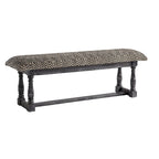 Banc de rangement capitonné 56", mélange coton treillis noir et blanc, base en bois gris, 19H x 56W x 15D