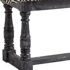 Banc de rangement capitonné 56", mélange coton treillis noir et blanc, base en bois gris, 19H x 56W x 15D