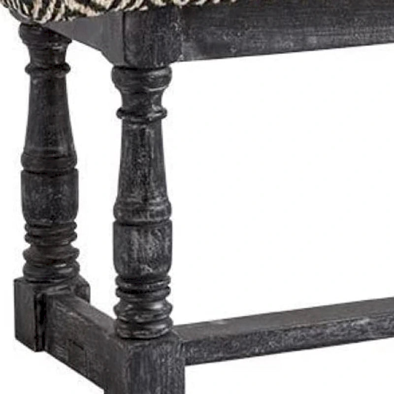 56" Upholstered Storage Bench, Black & White Trellis Cotton Blend, Gray Wood Base, 19H x 56W x 15D
