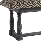 Banc de rangement capitonné 56", mélange coton treillis noir et blanc, base en bois gris, 19H x 56W x 15D