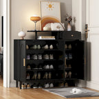 Shoe Cabinet with Arched Doors and Drawer,Cream Style Storage Sideboard with Adjustable Shelves and Solid Wood Legs