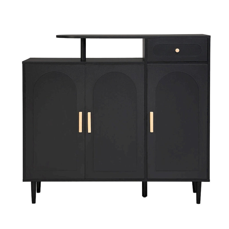Shoe Cabinet with Arched Doors and Drawer,Cream Style Storage Sideboard with Adjustable Shelves and Solid Wood Legs
