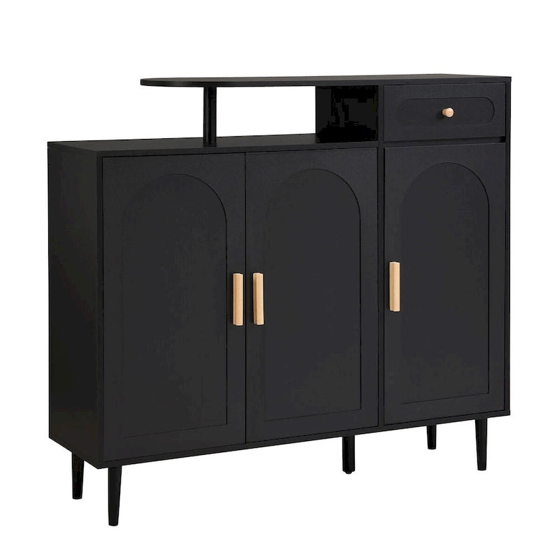 Shoe Cabinet with Arched Doors and Drawer,Cream Style Storage Sideboard with Adjustable Shelves and Solid Wood Legs