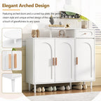 Shoe Cabinet with Arched Doors and Drawer,Cream Style Storage Sideboard with Adjustable Shelves and Solid Wood Legs