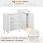Shoe Cabinet with Arched Doors and Drawer,Cream Style Storage Sideboard with Adjustable Shelves and Solid Wood Legs
