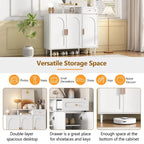 Shoe Cabinet with Arched Doors and Drawer,Cream Style Storage Sideboard with Adjustable Shelves and Solid Wood Legs