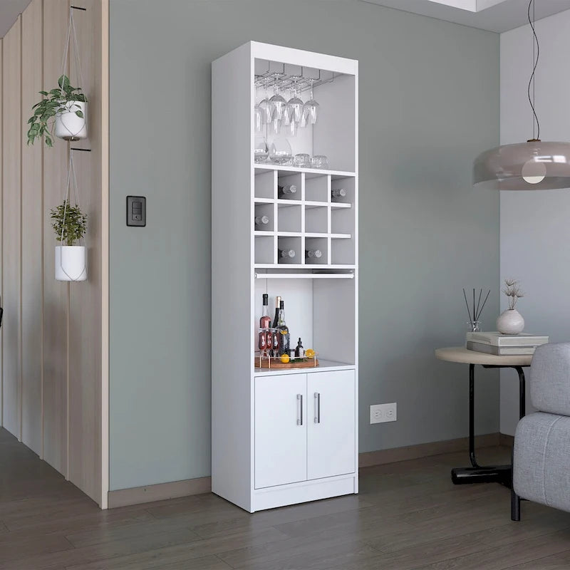 71Tall Bar Cabinet 5-Tier Modern Bar Cabinet with Glass Holder Stemware Rack,Wine Cabinet,12 Bottle Cubbies,5 Shelves