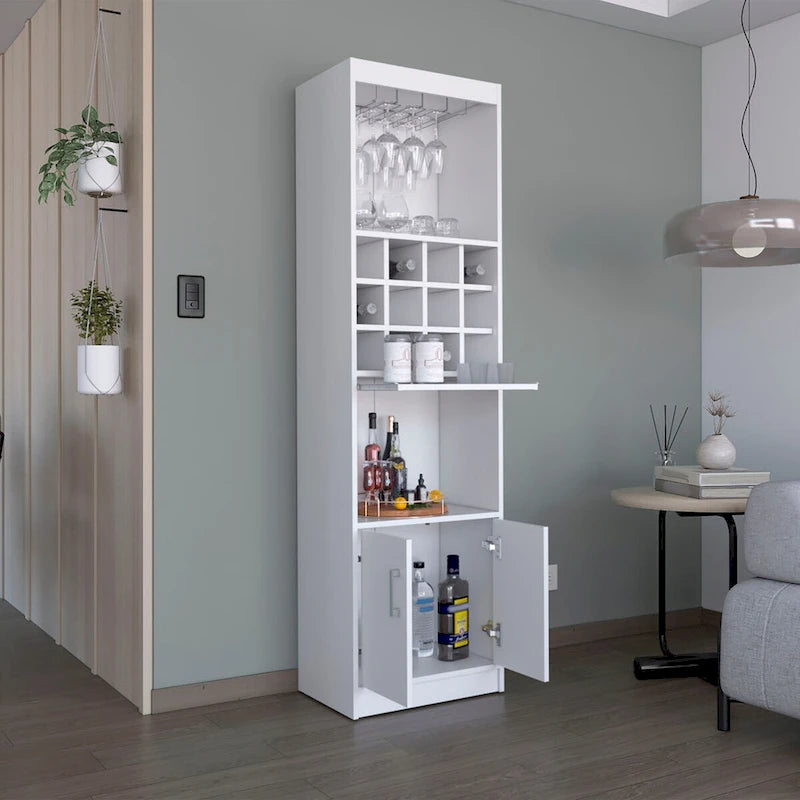 71Tall Bar Cabinet 5-Tier Modern Bar Cabinet with Glass Holder Stemware Rack,Wine Cabinet,12 Bottle Cubbies,5 Shelves