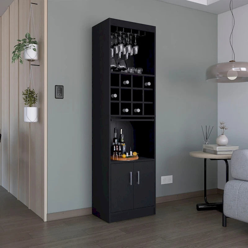 71Tall Bar Cabinet 5-Tier Modern Bar Cabinet with Glass Holder Stemware Rack,Wine Cabinet,12 Bottle Cubbies,5 Shelves