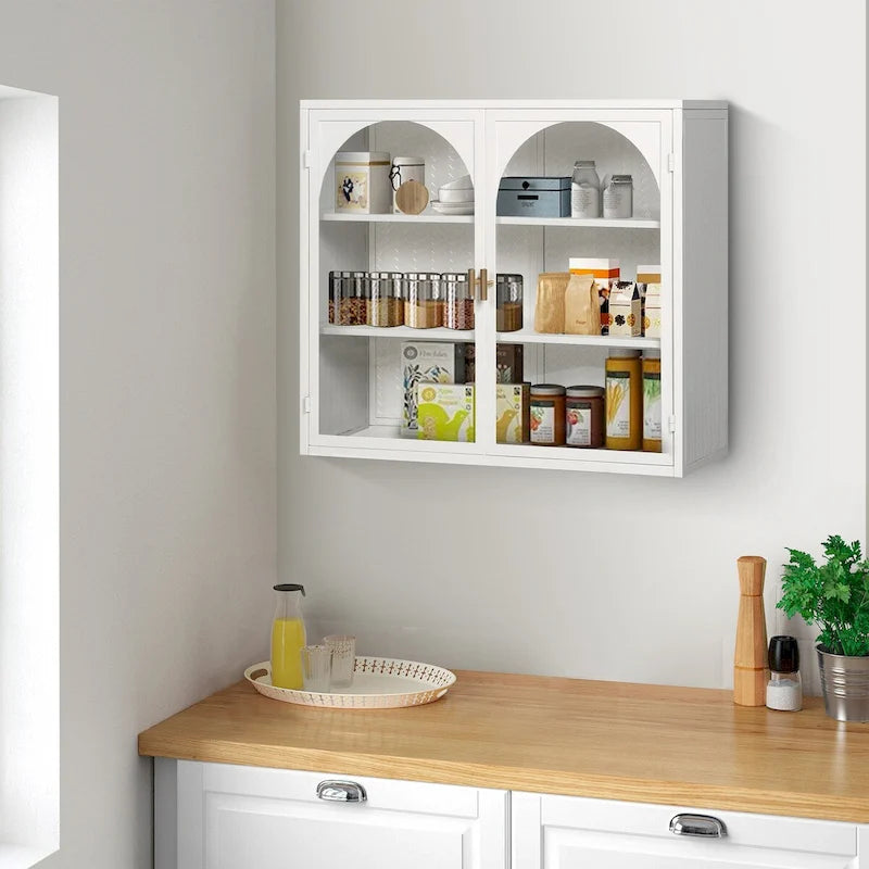 27.56Glass Doors Modern Two-door Wall Cabinet with Featuring Three-tier Storage for Entryway,with Characteristic Woven Pattern
