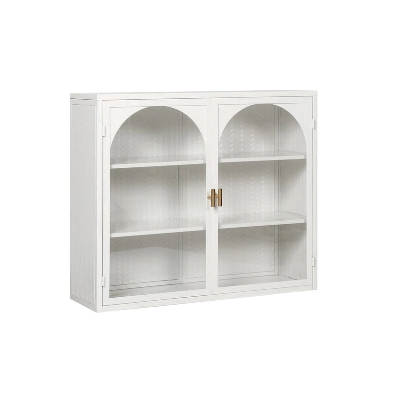 27.56Portes vitrées Armoire murale moderne à deux portes avec trois niveaux de rangement pour l'entrée, avec motif tressé caractéristique