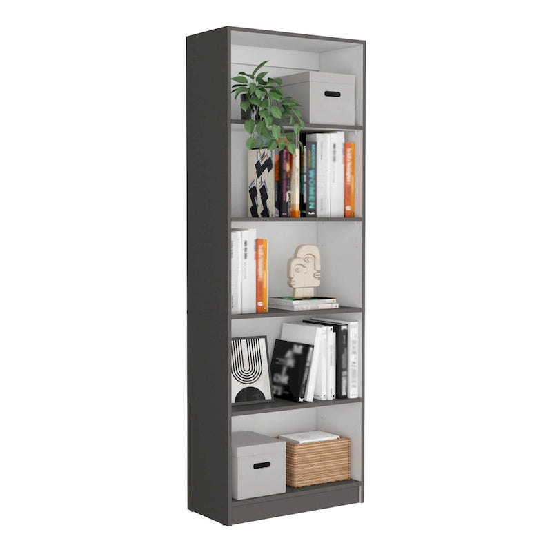 Ensemble bibliothèque 3 pièces, 170 cm de large, 5 étagères et placard, 13 étagères au total, 180 cm H x 30 cm P, garantie 1 an