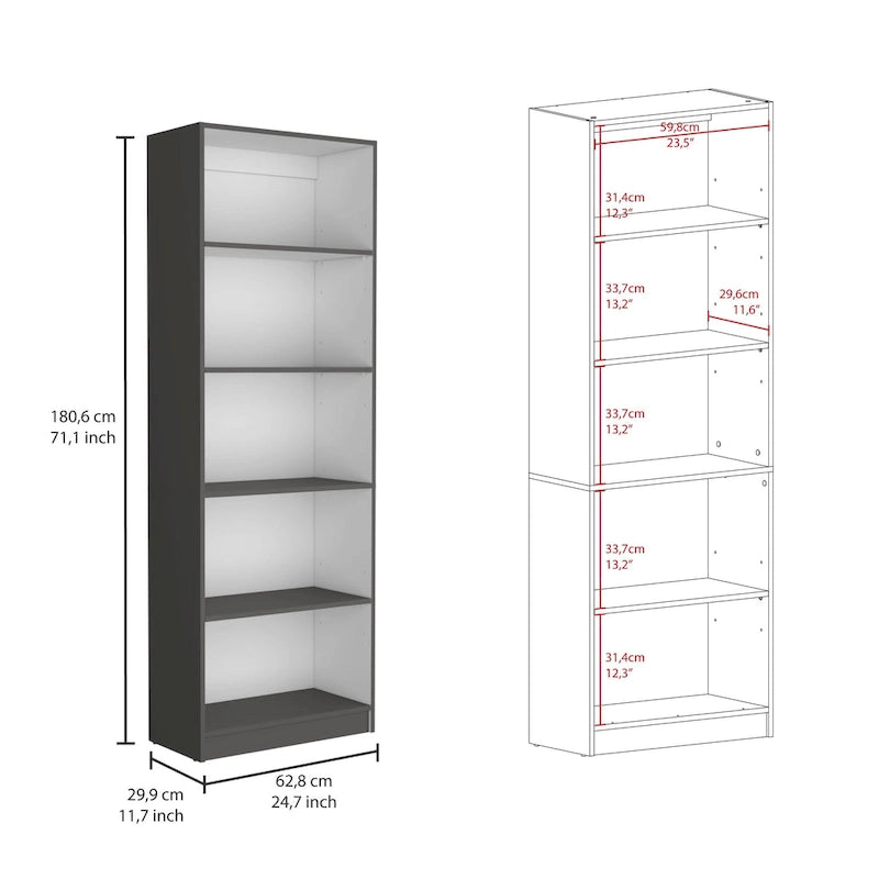 Ensemble bibliothèque 3 pièces, 170 cm de large, 5 étagères et placard, 13 étagères au total, 180 cm H x 30 cm P, garantie 1 an