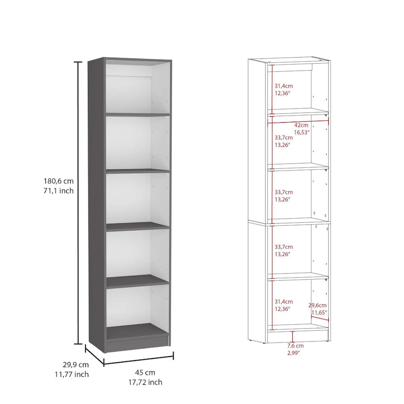 Ensemble bibliothèque 3 pièces, 170 cm de large, 5 étagères et placard, 13 étagères au total, 180 cm H x 30 cm P, garantie 1 an
