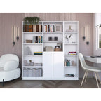 Ensemble bibliothèque 3 pièces, 170 cm de large, 5 étagères et placard, 13 étagères au total, 180 cm H x 30 cm P, garantie 1 an