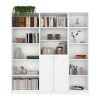 Ensemble bibliothèque 3 pièces, 170 cm de large, 5 étagères et placard, 13 étagères au total, 180 cm H x 30 cm P, garantie 1 an