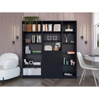 Ensemble bibliothèque 3 pièces, 170 cm de large, 5 étagères et placard, 13 étagères au total, 180 cm H x 30 cm P, garantie 1 an